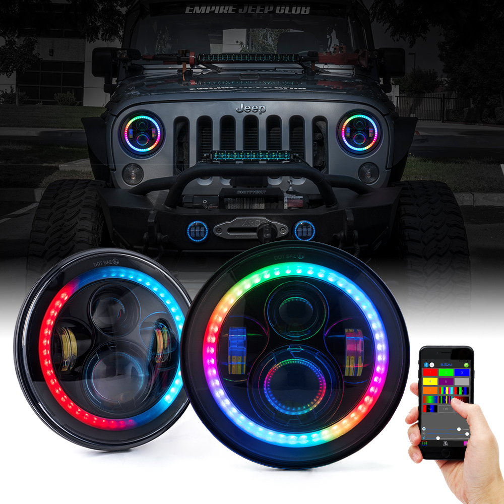 Xprite W Cree Led Headlights With Rgb Halo For Jeep